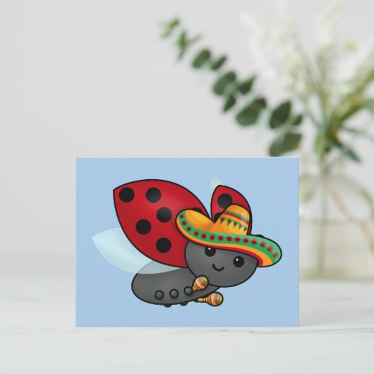 Cinco de May Ladybug Postkarte (Stehend Vorderseite)