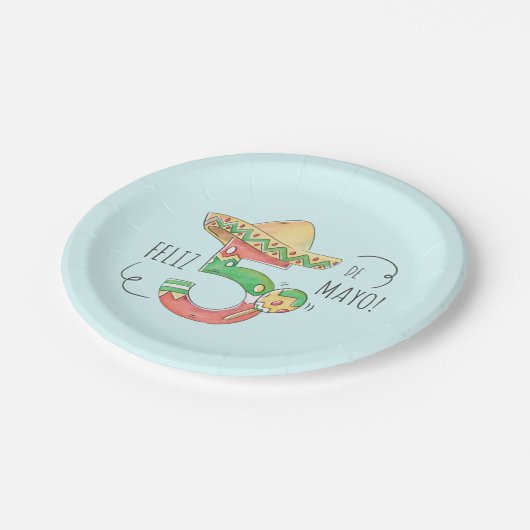 Cinco de Mayo #5 in Sombrero, Maracas Pappteller (Schrägansicht)