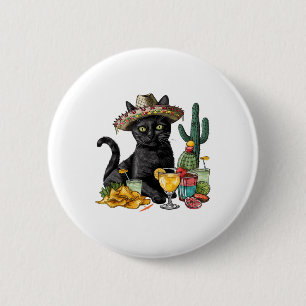 Cinco De Mayo Black Cat Mexikanische Küche Black C Button