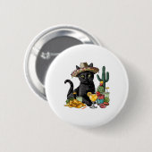 Cinco De Mayo Black Cat Mexikanische Küche Black C Button (Vorne & Hinten)
