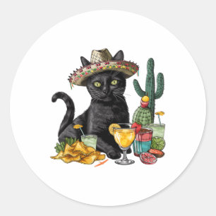 Cinco De Mayo Black Cat Mexikanische Küche Black C Runder Aufkleber