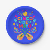 Cinco De Mayo Blume und Gitarren Pappteller (Vorderseite)