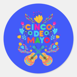 Cinco De Mayo Blumen und Gitarren Runder Aufkleber