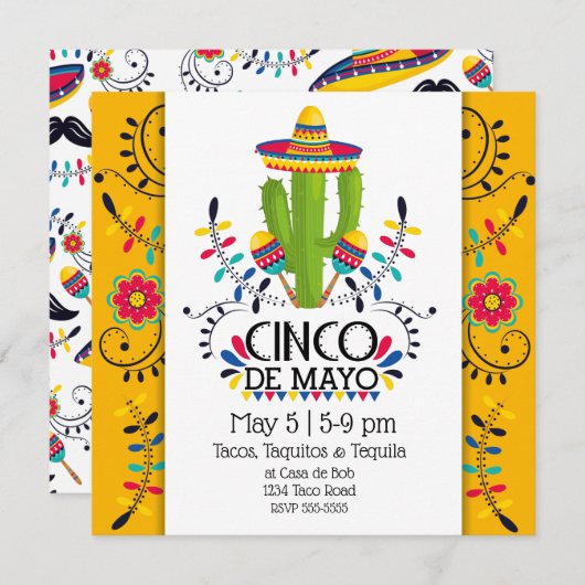 Cinco de Mayo Cactus Folk Sombreros Einladung (Vorne/Hinten)
