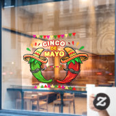 Cinco De Mayo Cartoon Mexican Green Red Hot Chili Fensteraufkleber (Café-Fenster)