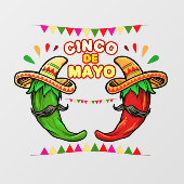 Cinco De Mayo Cartoon Mexican Green Red Hot Chili Fensteraufkleber (Blatt)