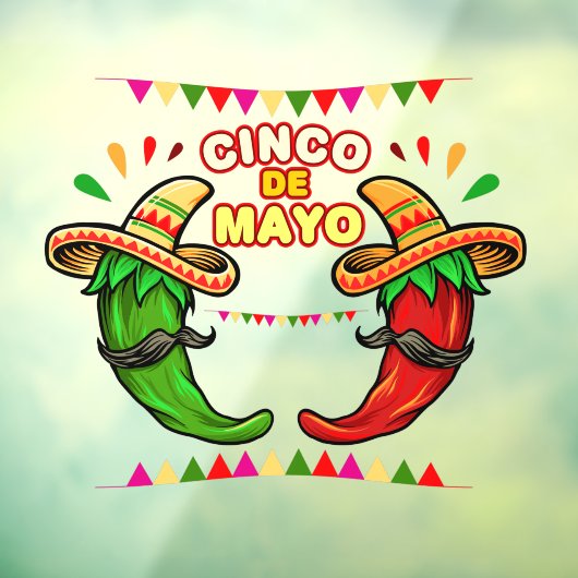 Cinco De Mayo Cartoon Mexican Green Red Hot Chili Fensteraufkleber (Blatt 3)