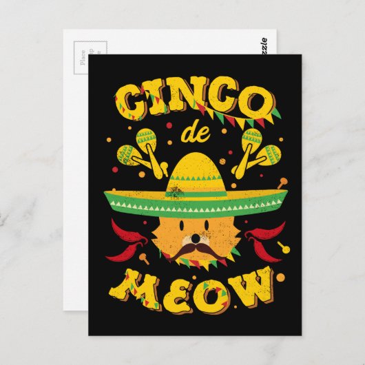 Cinco de Mayo Cat Cinco de Meow Kitten Sombrero Postkarte (Vorne/Hinten)