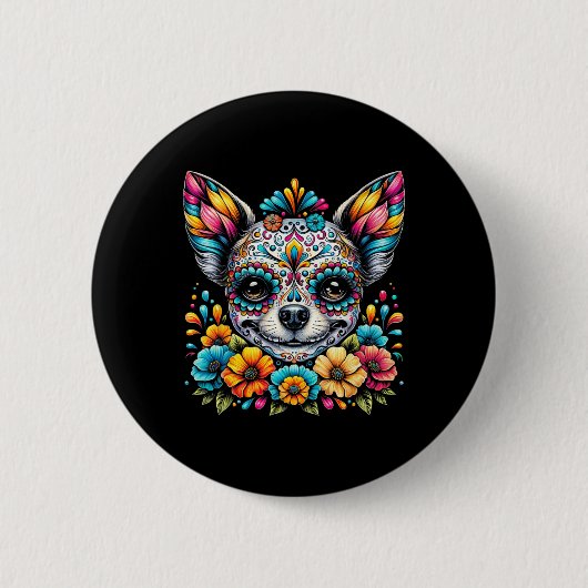 Cinco De Mayo Chihuahua Dog Sugar Skull Blume Button (Vorderseite)