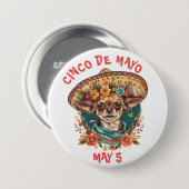 Cinco de Mayo Chihuahua Wearing Sombrero & Serape Button (Vorne & Hinten)