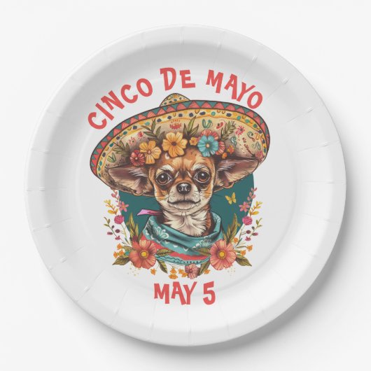 Cinco de Mayo Chihuahua Wearing Sombrero & Serape Pappteller (Vorderseite)