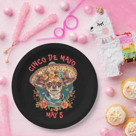 Cinco de Mayo Chihuahua Wearing Sombrero & Serape Pappteller (Party)