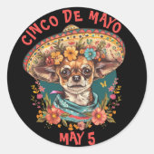 Cinco de Mayo Chihuahua Wearing Sombrero & Serape Runder Aufkleber (Vorderseite)