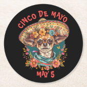 Cinco de Mayo Chihuahua Wearing Sombrero & Serape Runder Pappuntersetzer (Vorderseite)