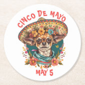 Cinco de Mayo Chihuahua Wearing Sombrero & Serape Runder Pappuntersetzer (Vorderseite)