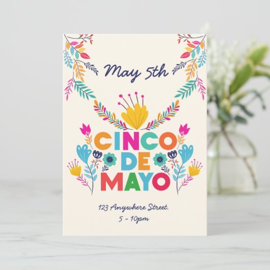 Cinco de Mayo Colorful Einladung (Stehend Vorderseite)