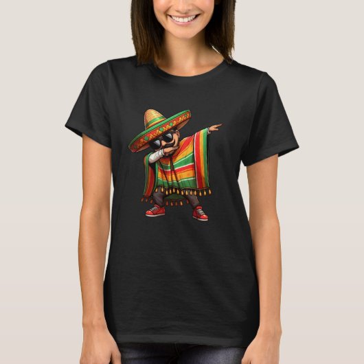 Cinco de Mayo Dabbing Mexican Poncho Sombrero Hat T-Shirt (Vorderseite)