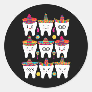 Cinco De Mayo Dental Mexican Fiesta Dentist Hygien Runder Aufkleber