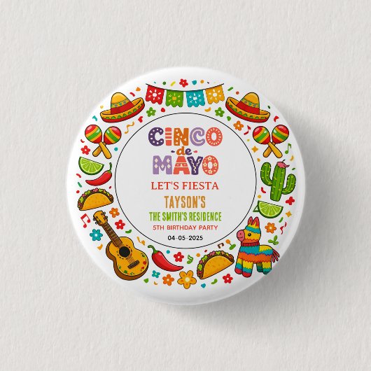 Cinco de Mayo Fiesta – Bunte Party-Feier Button (Vorderseite)