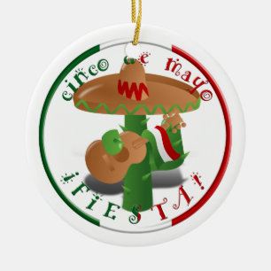 Cinco De Mayo Fiesta! Kaktus mit Sombrero Keramik Ornament