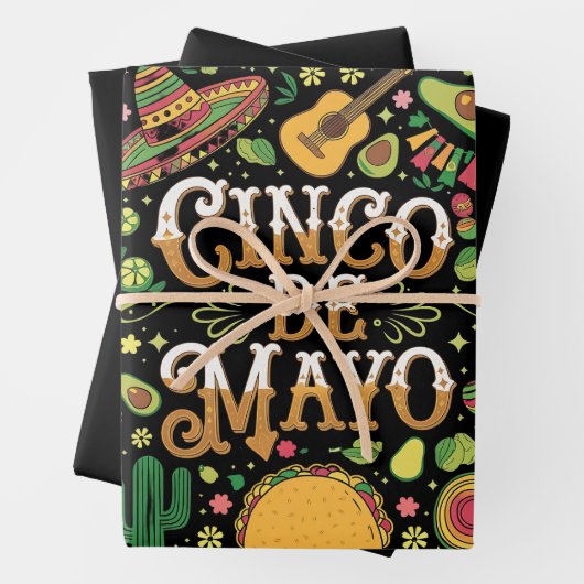 Cinco De Mayo Fiesta Niedliche Elemente des Party Geschenkpapier Set (Beispiel)