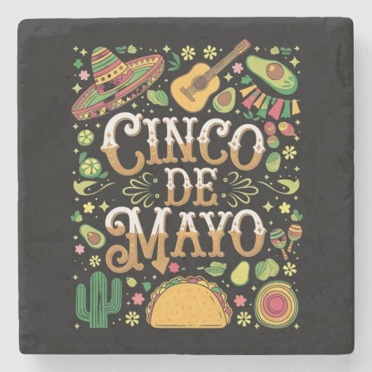Cinco De Mayo Fiesta Niedliche Elemente des Party Steinuntersetzer (Vorderseite)