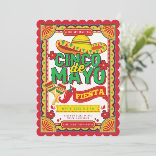 Cinco de Mayo Fiesta Sombrero Einladung (Stehend Vorderseite)