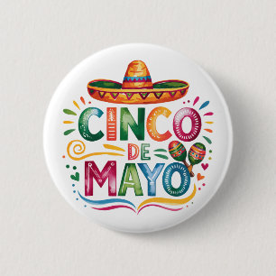 Cinco De Mayo Fiesta Sombrero Maracas Party Button