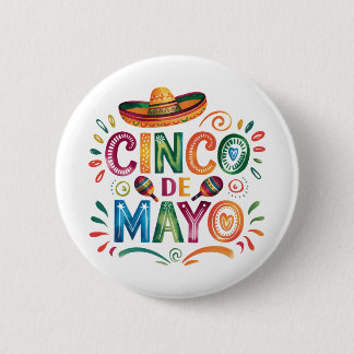 Cinco De Mayo Fiesta Wasserfarben Sombrero Maracas Button