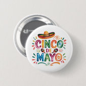Cinco De Mayo Fiesta Wasserfarben Sombrero Maracas Button (Vorne & Hinten)