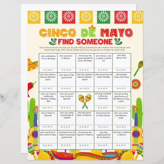 Cinco de Mayo Finden Sie jemanden Printable Game 8 (Vorne/Hinten)