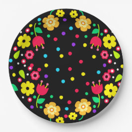 Cinco de Mayo Floral Folk Art und Maracas Pappteller