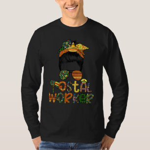 Cinco De Mayo Funny Messy Bun Glasses Postal Worke T-Shirt
