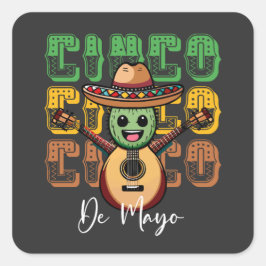 Cinco De Mayo Funny Mexican Cactus Playing Guitar Quadratischer Aufkleber