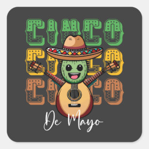 Cinco De Mayo Funny Mexican Cactus Playing Guitar Quadratischer Aufkleber
