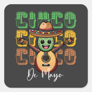 Cinco De Mayo Funny Mexican Cactus Playing Guitar Quadratischer Aufkleber