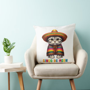 Cinco De Mayo Funny Mexican Cat Sombrero Meow Kissen