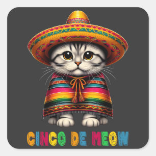 Cinco De Mayo Funny Mexican Cat Sombrero Meow Quadratischer Aufkleber