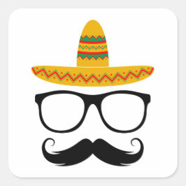Cinco De Mayo Funny Party Sombrero Mustache Quadratischer Aufkleber