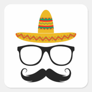 Cinco De Mayo Funny Party Sombrero Mustache Quadratischer Aufkleber