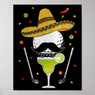 Cinco De Mayo Golf Byl mit Sombrero und Margarita Poster