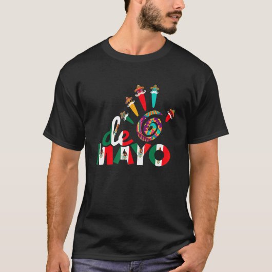 Cinco De Mayo Hand Print Mexican Hat T-Shirt (Vorderseite)