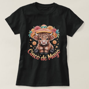 Cinco de Mayo Highland-Kuh Süße Florale Sombrero M T-Shirt