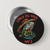 Cinco de Mayo Iguana Wearing Sombrero & Serape Button (Vorne & Hinten)