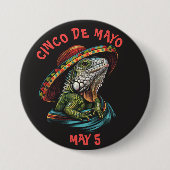 Cinco de Mayo Iguana Wearing Sombrero & Serape Button (Vorderseite)