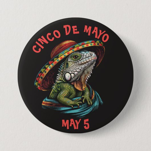 Cinco de Mayo Iguana Wearing Sombrero & Serape Button (Vorderseite)