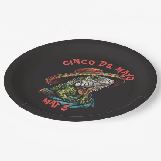 Cinco de Mayo Iguana Wearing Sombrero & Serape Pappteller (Schrägansicht)