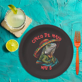Cinco de Mayo Iguana Wearing Sombrero & Serape Pappteller