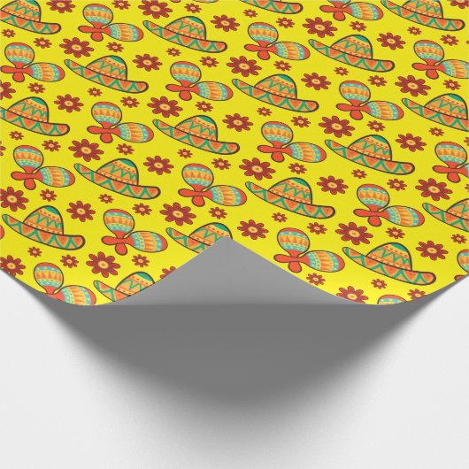 Cinco de Mayo Maracas' Sombreros Geschenkpapier (Ecke)