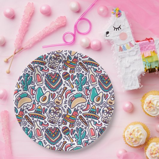 Cinco De Mayo Mexican Fiesta Nahtloses Muster Pappteller (Party)